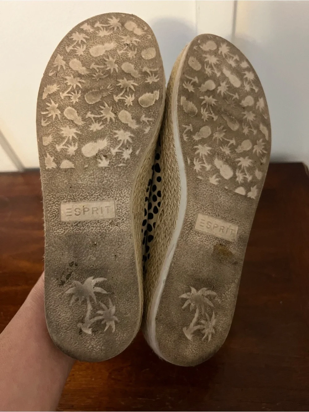 ESPRIT Espadrille Slip-On Sneakers in Black and Natural Leopard Spot SIZE 8